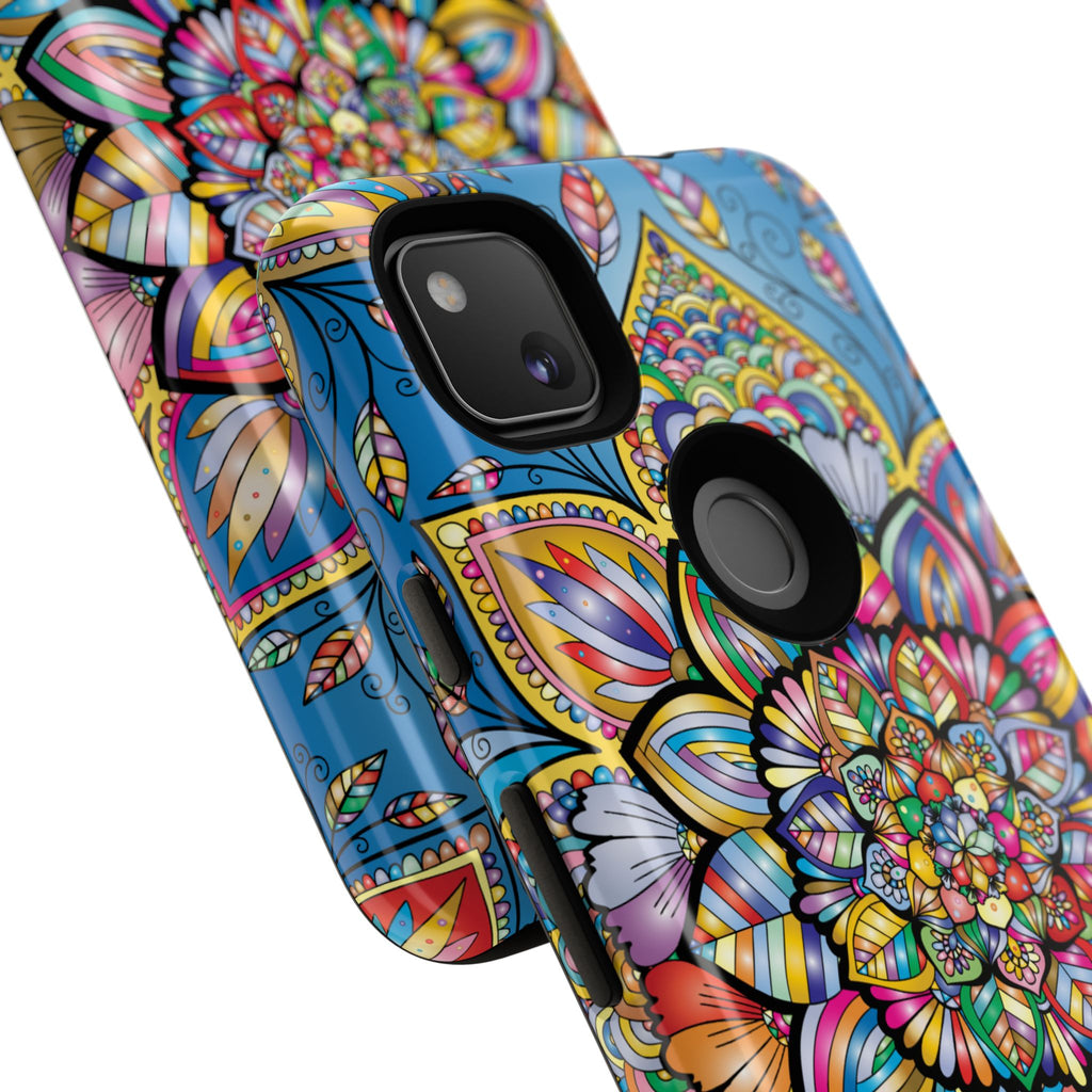 Vibrant Floral Phone Case, Tough Phone Cover, Colorful Mobile Accessory, Artistic Gift, Mandala Design, Everyday Use