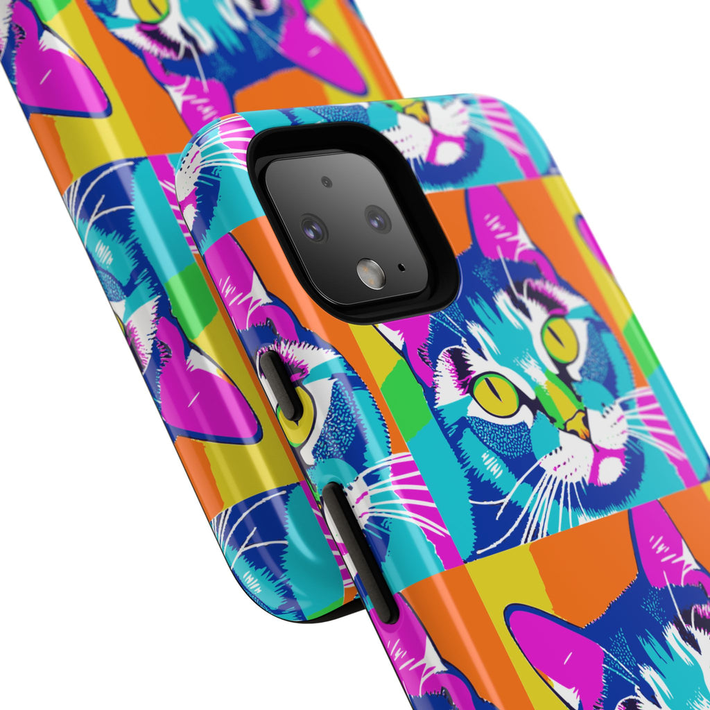 Colorful Cat Phone Case, Vibrant Animal Cover, Unique Pet Lover Gift, Fun Pop Art Style, Trendy Gadget Accessory