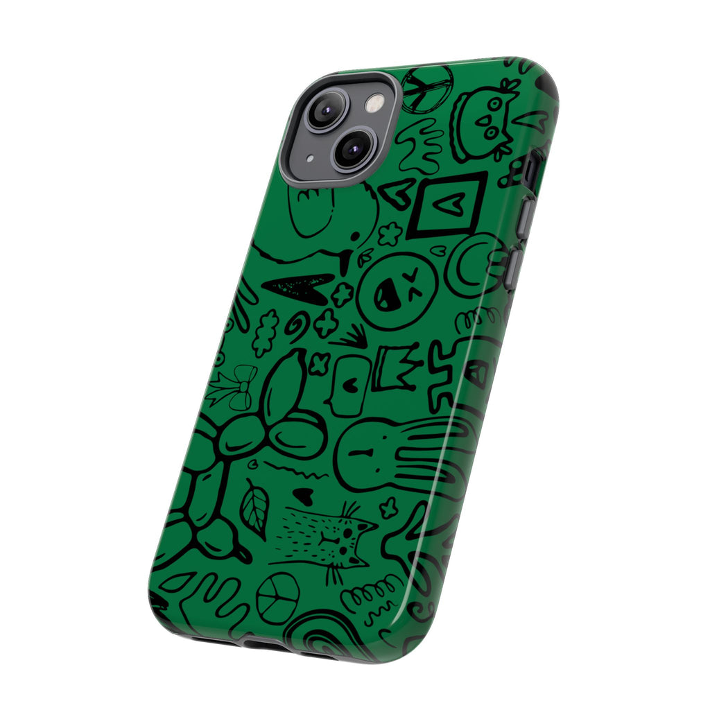 Playful Phone Case, Vibrant Green Tough Case, Quirky Graphic Design, Unique Gift for Kids, Fun Accessories, Christmas, Birthday