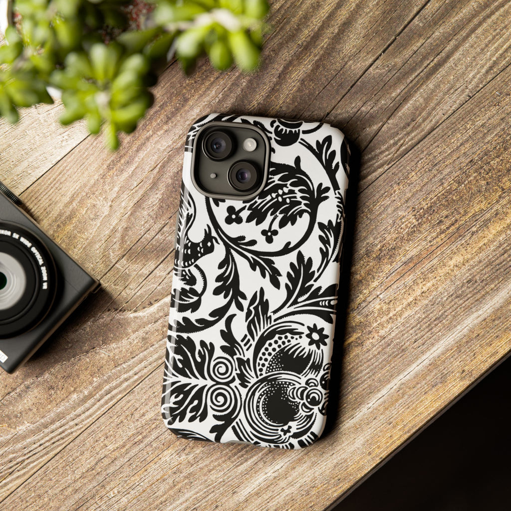 Elegant Black Floral Phone Case, Tough Cases, Stylish Phone Protection, Gift for Her, Floral Design, Trendy Accessories