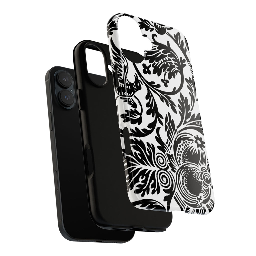Elegant Black Floral Phone Case, Tough Cases, Stylish Phone Protection, Gift for Her, Floral Design, Trendy Accessories