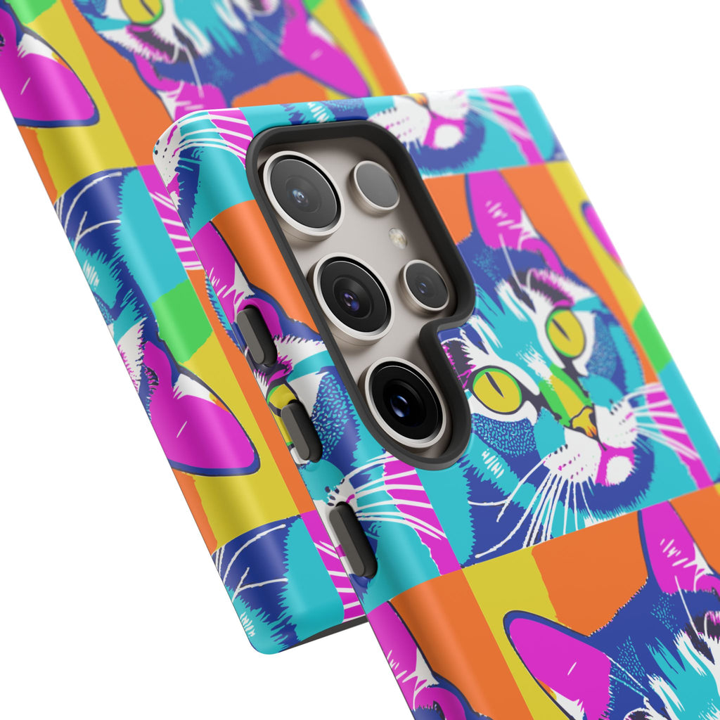 Colorful Cat Phone Case, Vibrant Animal Cover, Unique Pet Lover Gift, Fun Pop Art Style, Trendy Gadget Accessory