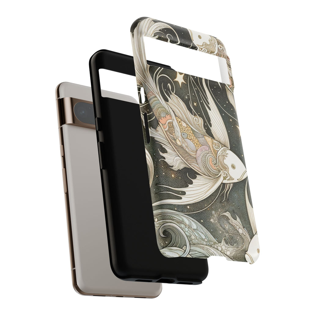 Artistic Phone Case, Cosmic Fish Design, Phone Accessory, Unique Gift, Zodiac Decor, Starry Night Vibes