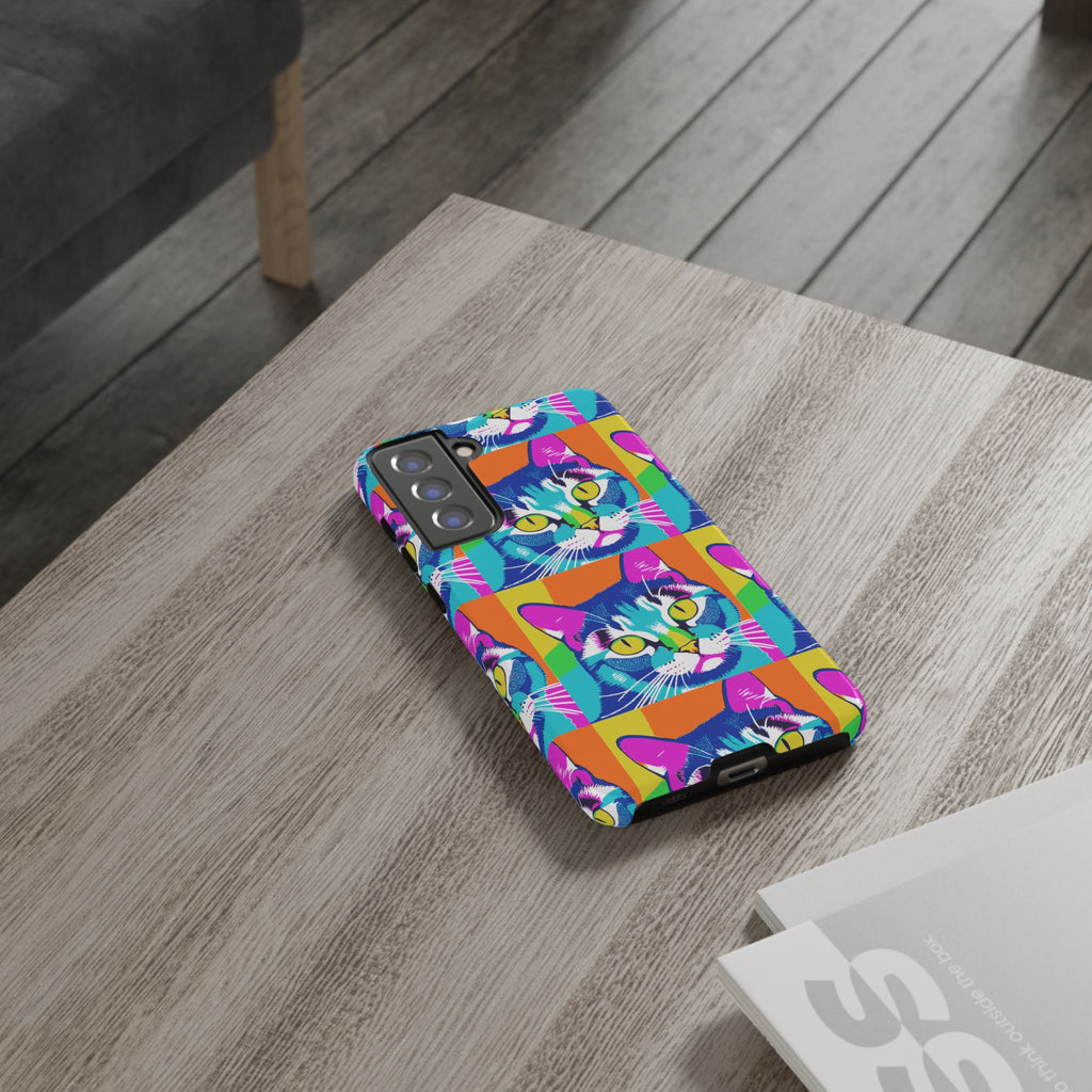 Colorful Cat Phone Case, Vibrant Animal Cover, Unique Pet Lover Gift, Fun Pop Art Style, Trendy Gadget Accessory