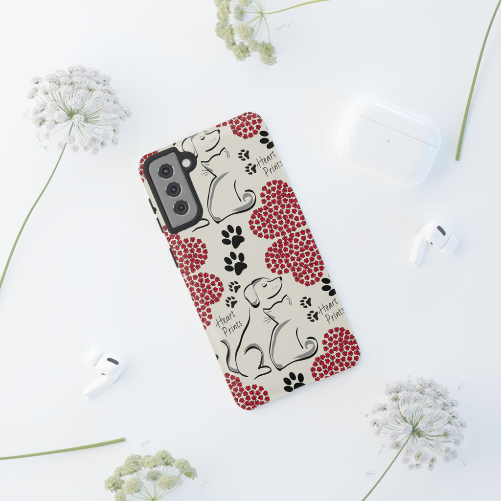 Stylish Phone Case with Heart Prints for Pet Lovers, Dog Lover Gift, Floral Pattern, Customizable Design, Cute Animal Accessories