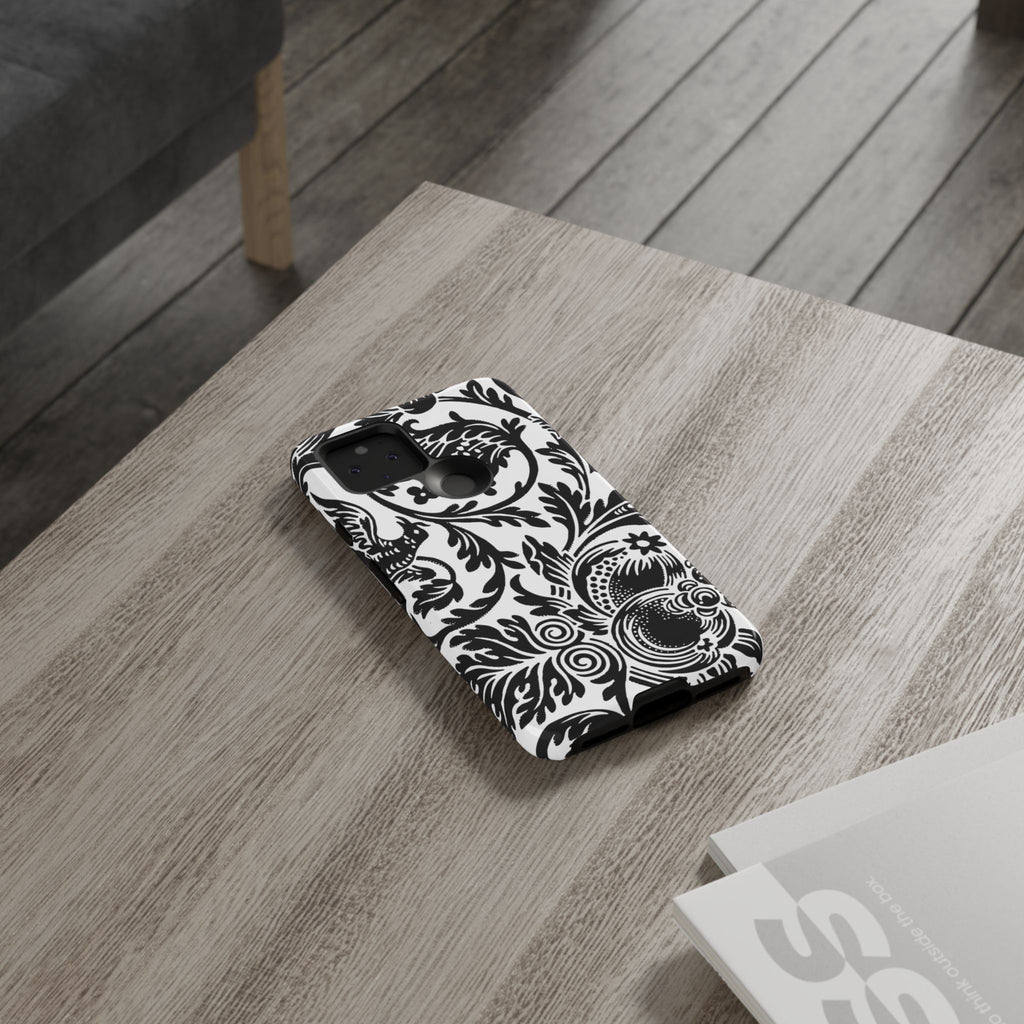 Elegant Black Floral Phone Case, Tough Cases, Stylish Phone Protection, Gift for Her, Floral Design, Trendy Accessories