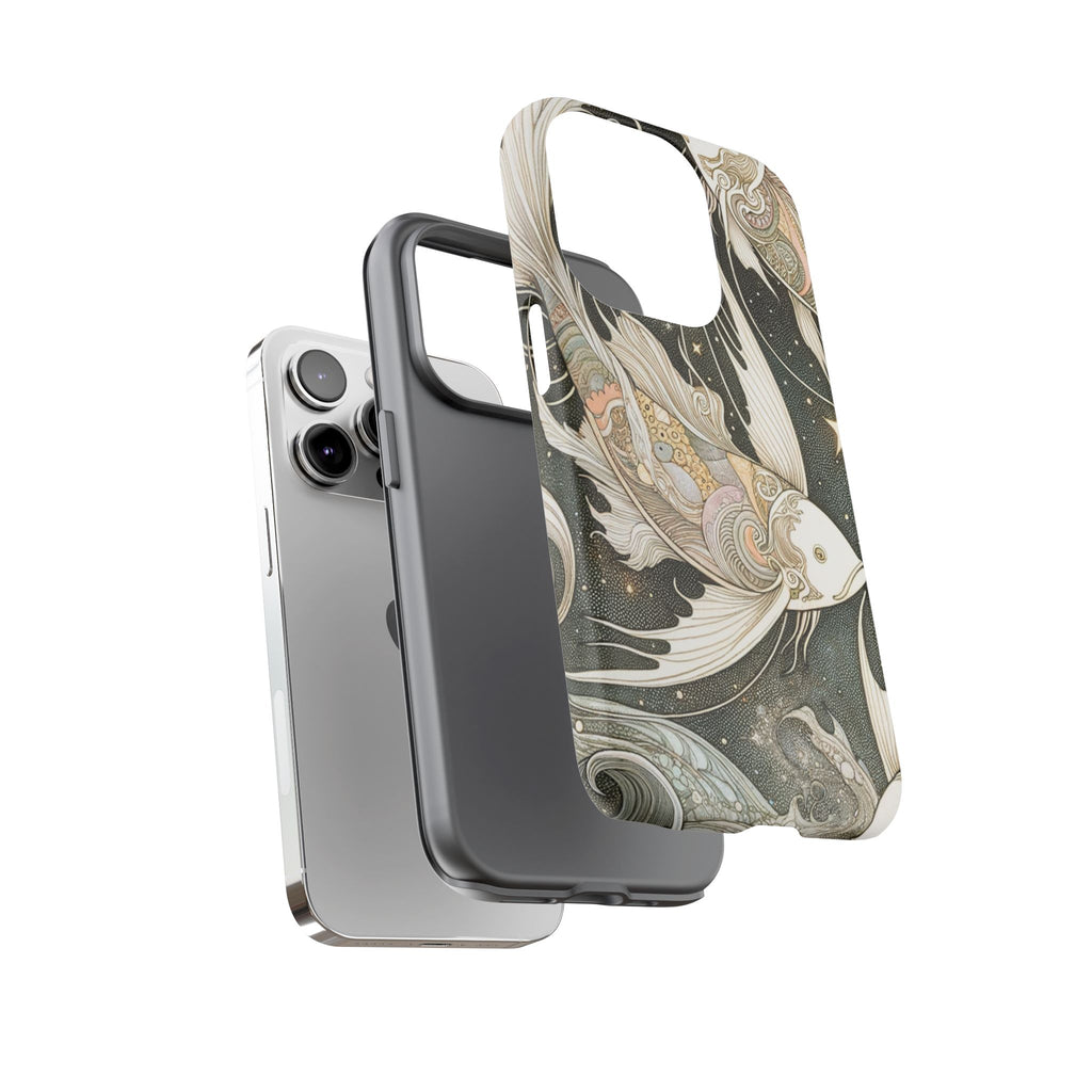 Artistic Phone Case, Cosmic Fish Design, Phone Accessory, Unique Gift, Zodiac Decor, Starry Night Vibes