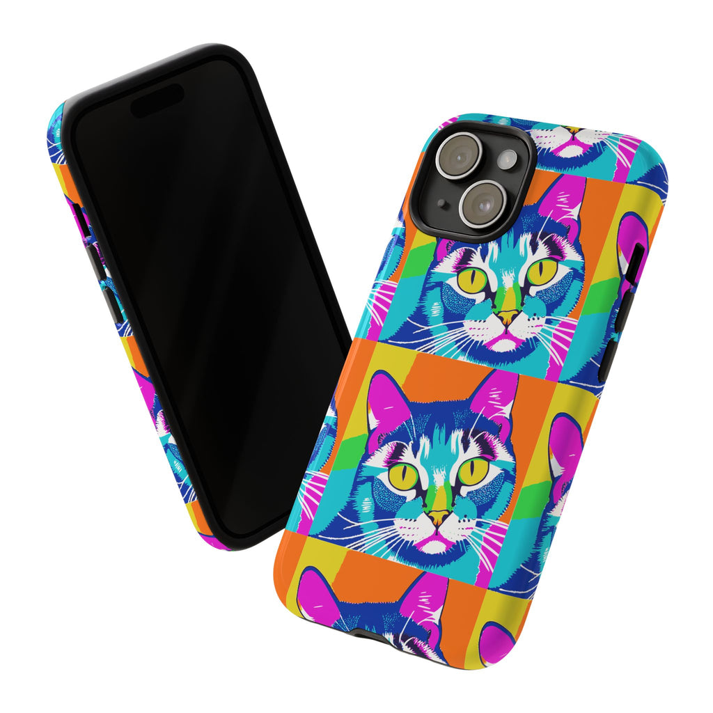 Colorful Cat Phone Case, Vibrant Animal Cover, Unique Pet Lover Gift, Fun Pop Art Style, Trendy Gadget Accessory