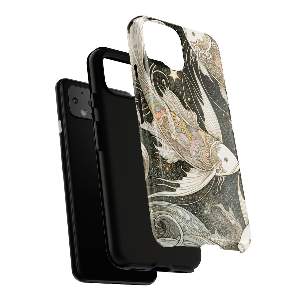 Artistic Phone Case, Cosmic Fish Design, Phone Accessory, Unique Gift, Zodiac Decor, Starry Night Vibes