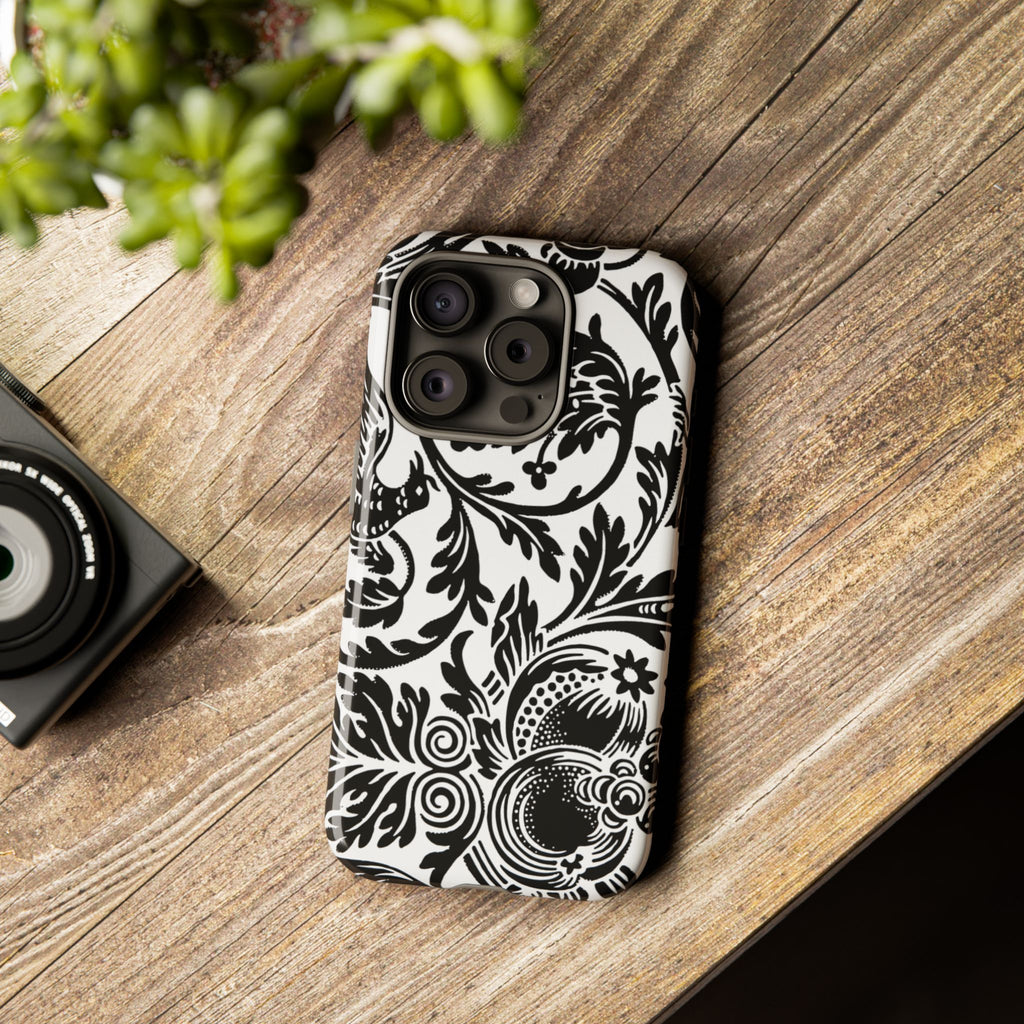 Elegant Black Floral Phone Case, Tough Cases, Stylish Phone Protection, Gift for Her, Floral Design, Trendy Accessories