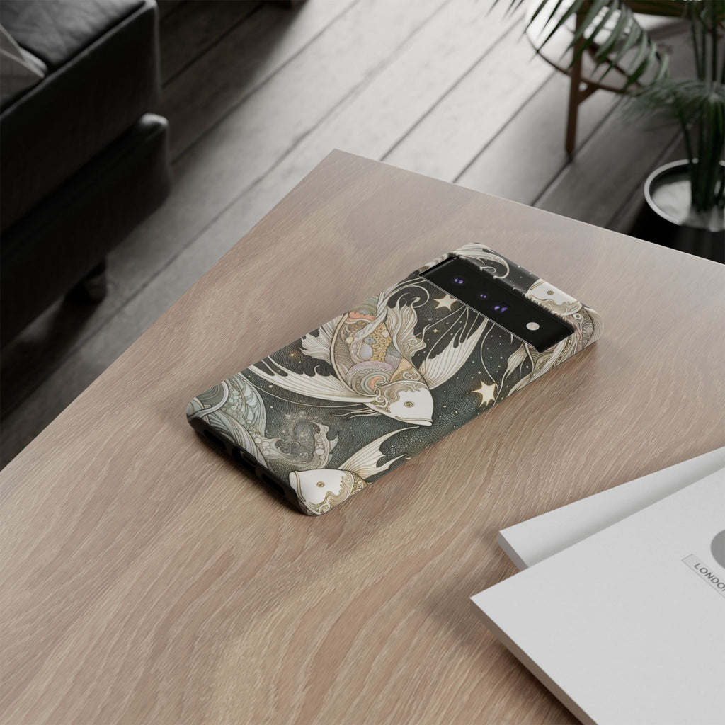 Artistic Phone Case, Cosmic Fish Design, Phone Accessory, Unique Gift, Zodiac Decor, Starry Night Vibes