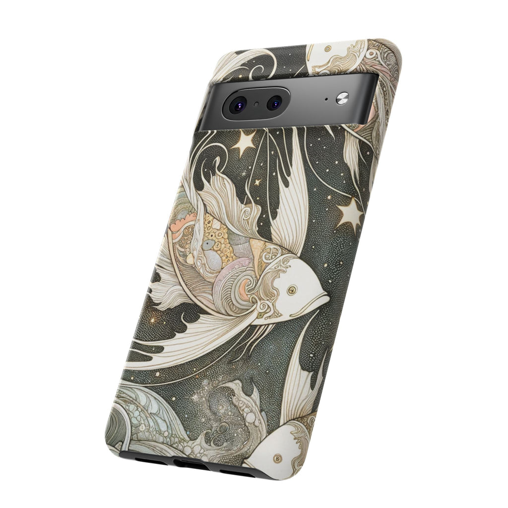 Artistic Phone Case, Cosmic Fish Design, Phone Accessory, Unique Gift, Zodiac Decor, Starry Night Vibes