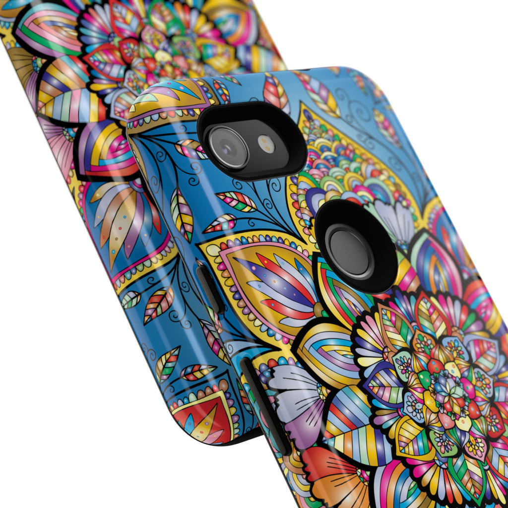 Vibrant Floral Phone Case, Tough Phone Cover, Colorful Mobile Accessory, Artistic Gift, Mandala Design, Everyday Use