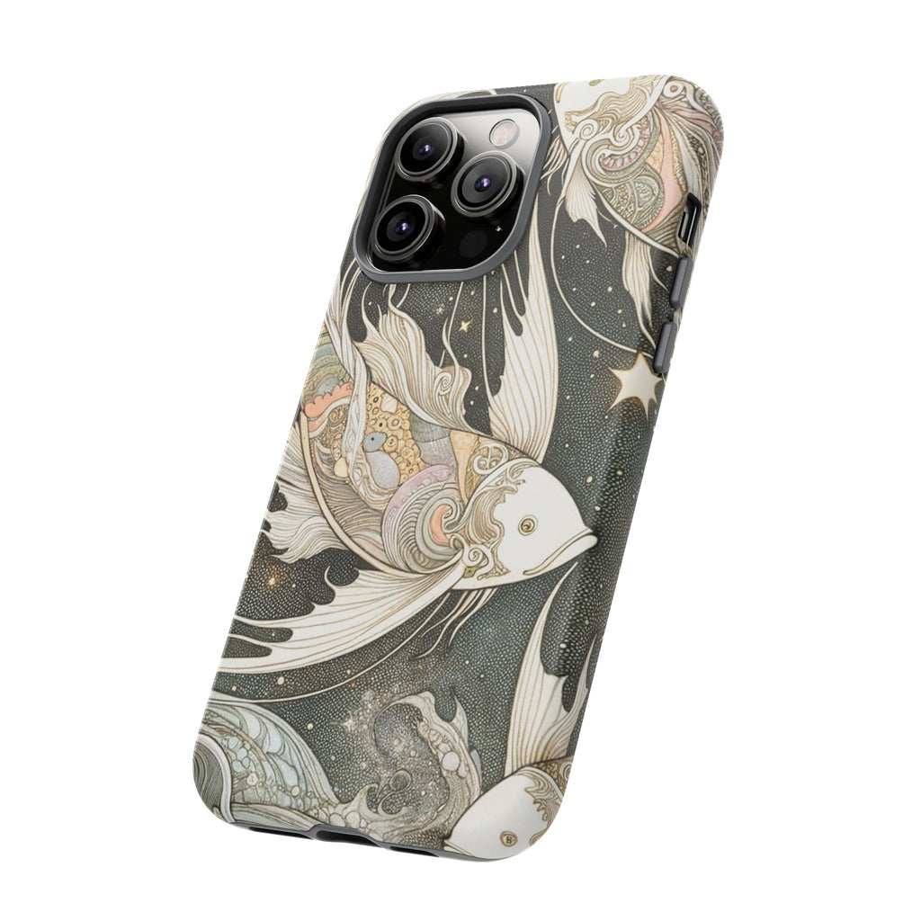 Artistic Phone Case, Cosmic Fish Design, Phone Accessory, Unique Gift, Zodiac Decor, Starry Night Vibes