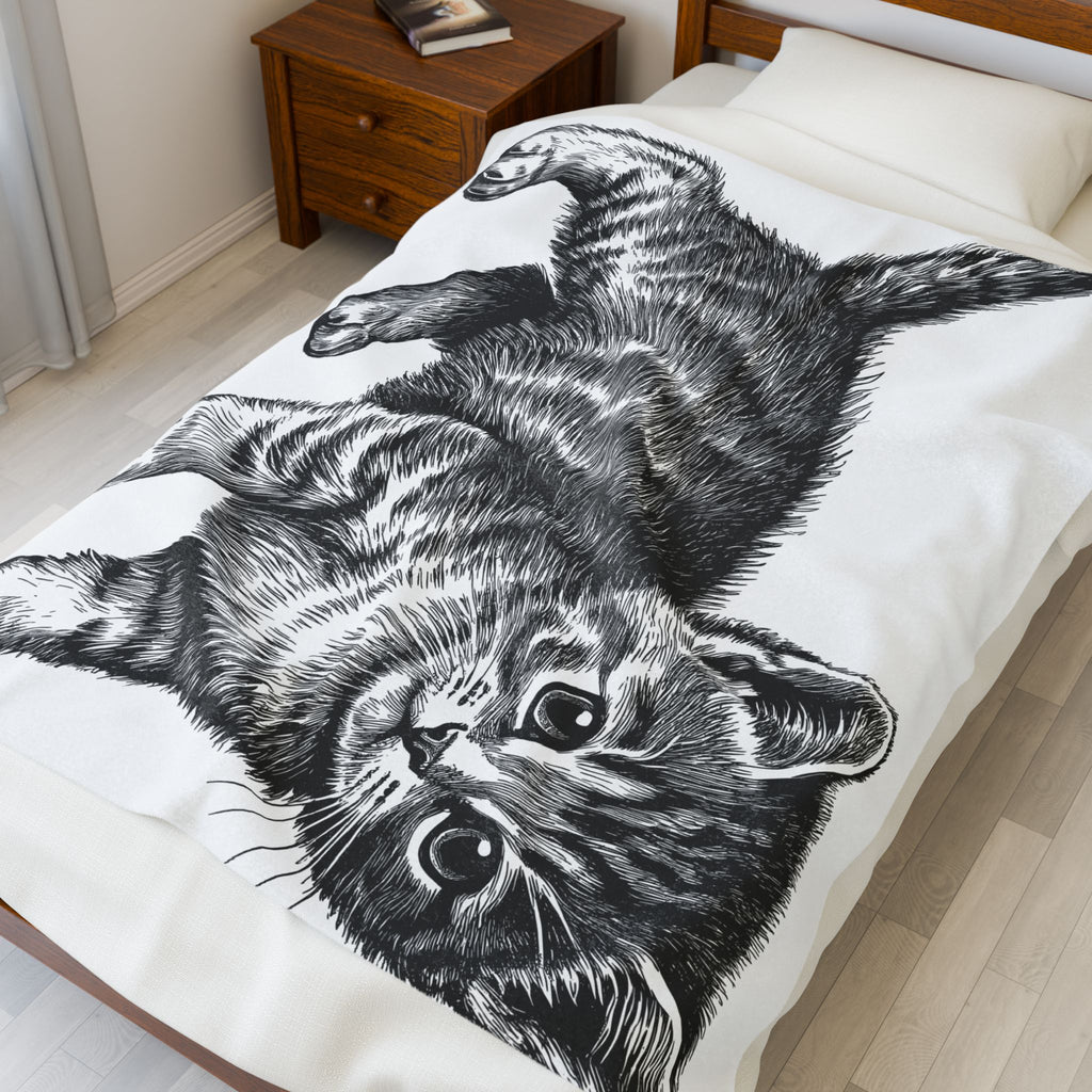 Cute cat Velveteen Blanket, Soft Throw Blanket for Home Decor, Perfect Gift for Relaxation, Boho Style, Ideal for All Seasons