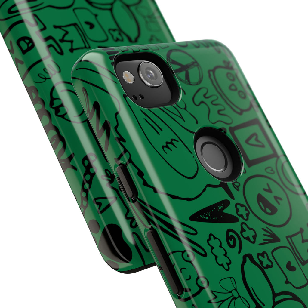 Playful Phone Case, Vibrant Green Tough Case, Quirky Graphic Design, Unique Gift for Kids, Fun Accessories, Christmas, Birthday