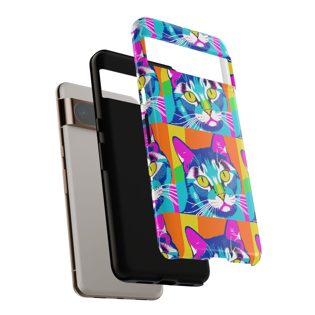 Colorful Cat Phone Case, Vibrant Animal Cover, Unique Pet Lover Gift, Fun Pop Art Style, Trendy Gadget Accessory