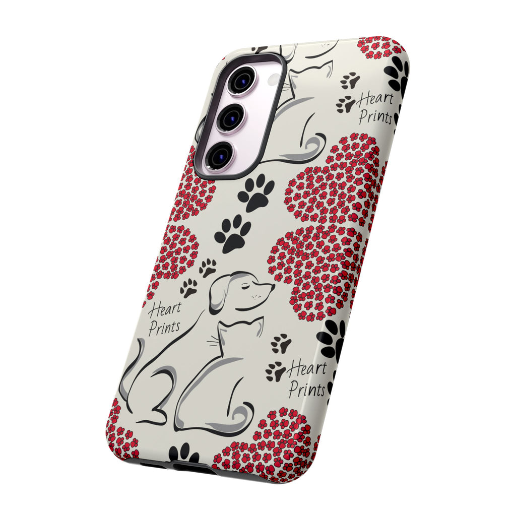 Stylish Phone Case with Heart Prints for Pet Lovers, Dog Lover Gift, Floral Pattern, Customizable Design, Cute Animal Accessories