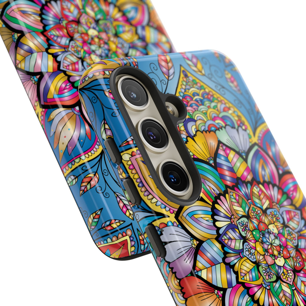 Vibrant Floral Phone Case, Tough Phone Cover, Colorful Mobile Accessory, Artistic Gift, Mandala Design, Everyday Use
