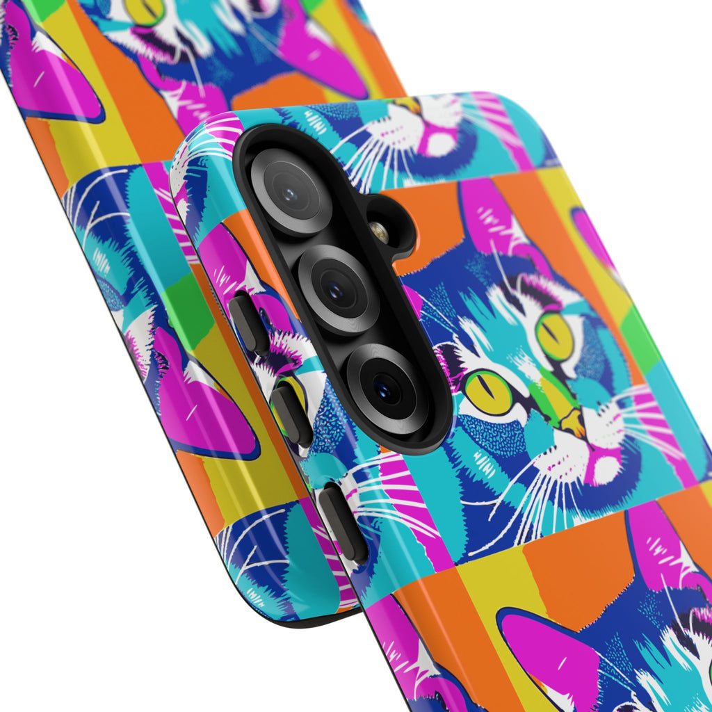 Colorful Cat Phone Case, Vibrant Animal Cover, Unique Pet Lover Gift, Fun Pop Art Style, Trendy Gadget Accessory