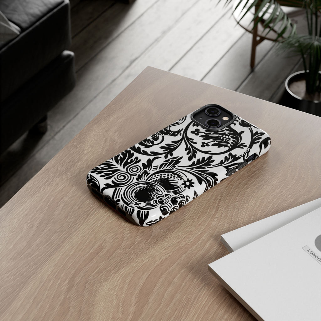 Elegant Black Floral Phone Case, Tough Cases, Stylish Phone Protection, Gift for Her, Floral Design, Trendy Accessories