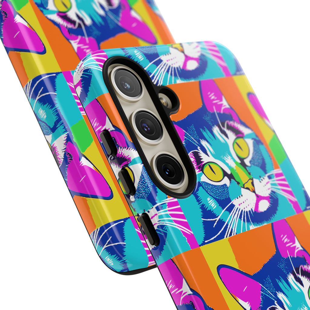 Colorful Cat Phone Case, Vibrant Animal Cover, Unique Pet Lover Gift, Fun Pop Art Style, Trendy Gadget Accessory