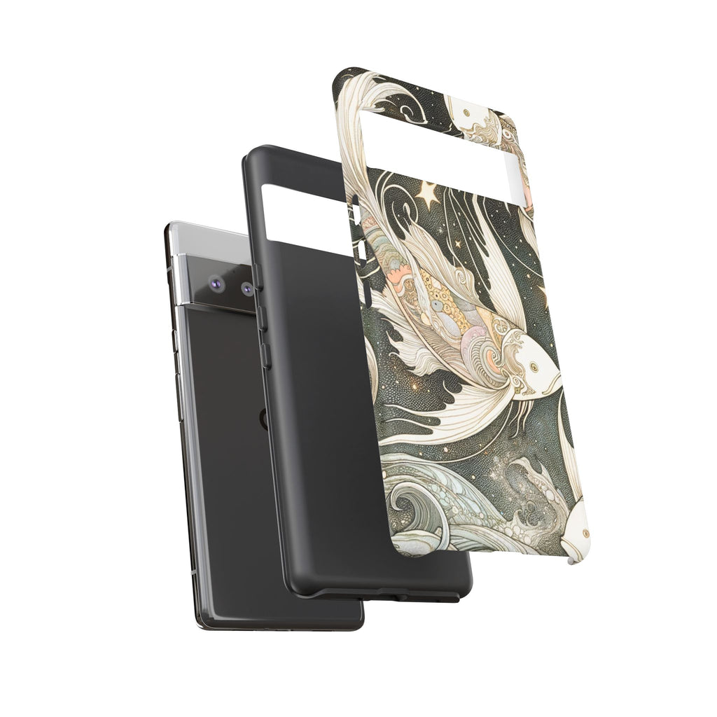 Artistic Phone Case, Cosmic Fish Design, Phone Accessory, Unique Gift, Zodiac Decor, Starry Night Vibes