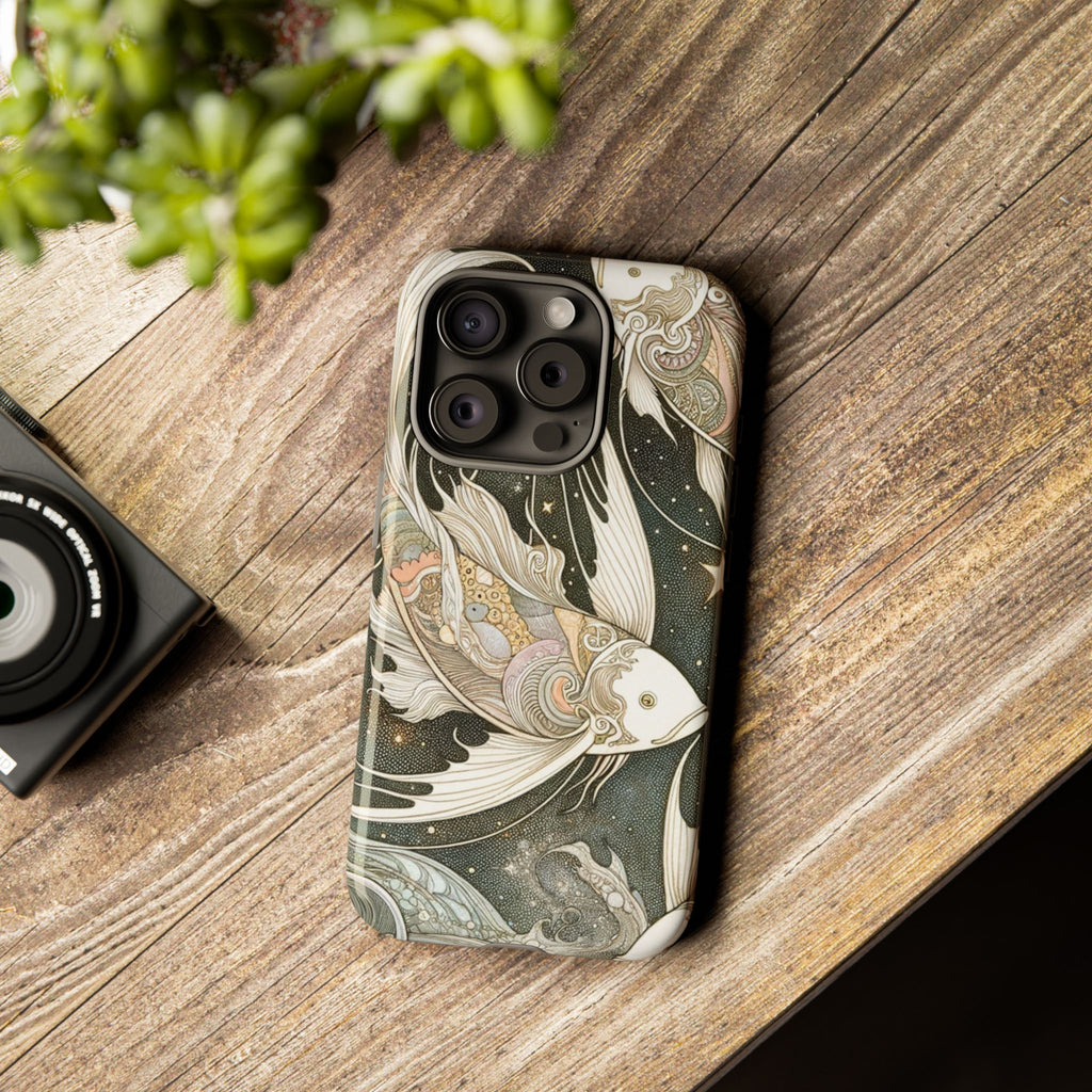 Artistic Phone Case, Cosmic Fish Design, Phone Accessory, Unique Gift, Zodiac Decor, Starry Night Vibes