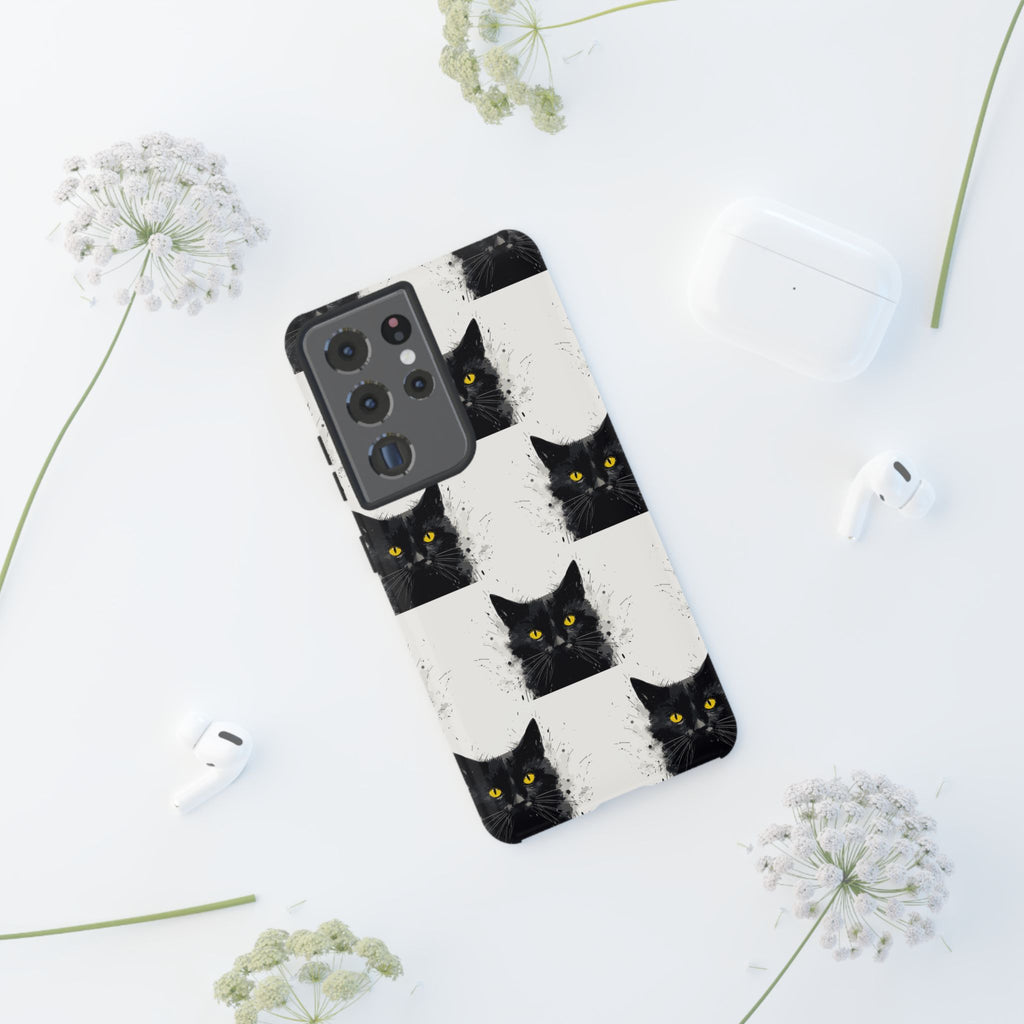 Black Cat Phone Case, Tough Cases, Cat Lover Gift, Unique Design, Halloween, Animal Accessories, Custom Phone Cover