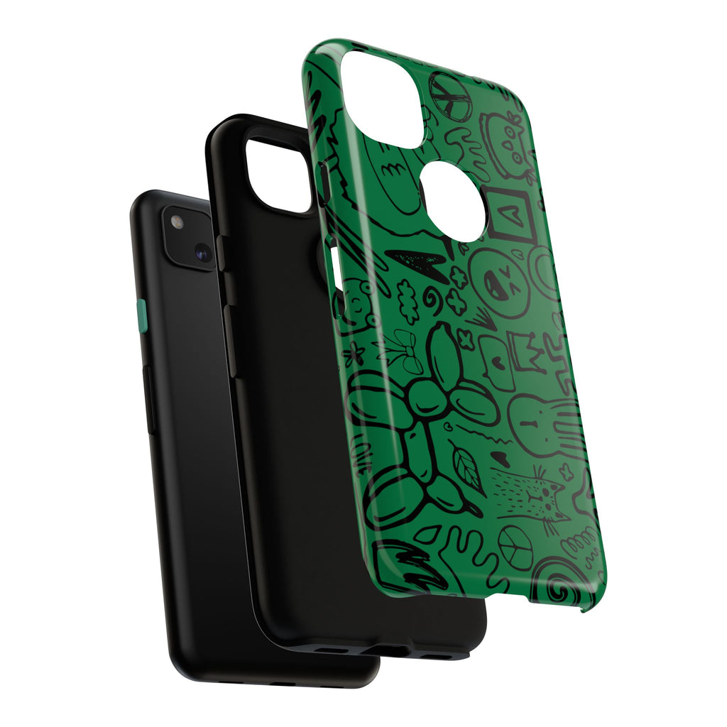 Playful Phone Case, Vibrant Green Tough Case, Quirky Graphic Design, Unique Gift for Kids, Fun Accessories, Christmas, Birthday