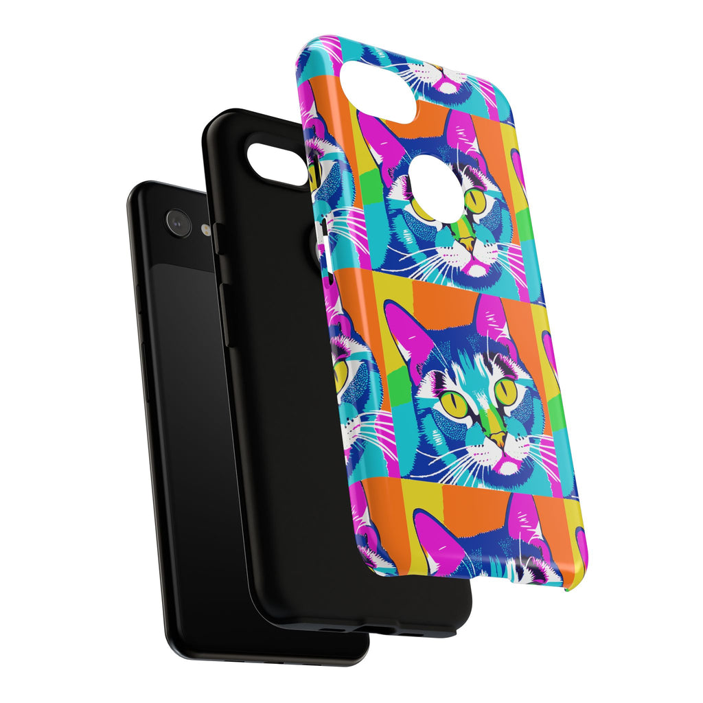 Colorful Cat Phone Case, Vibrant Animal Cover, Unique Pet Lover Gift, Fun Pop Art Style, Trendy Gadget Accessory