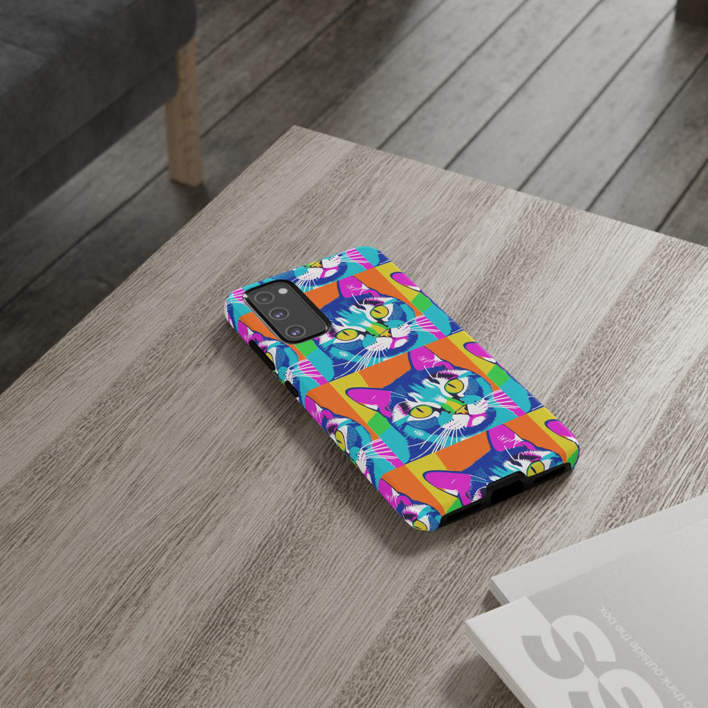 Colorful Cat Phone Case, Vibrant Animal Cover, Unique Pet Lover Gift, Fun Pop Art Style, Trendy Gadget Accessory