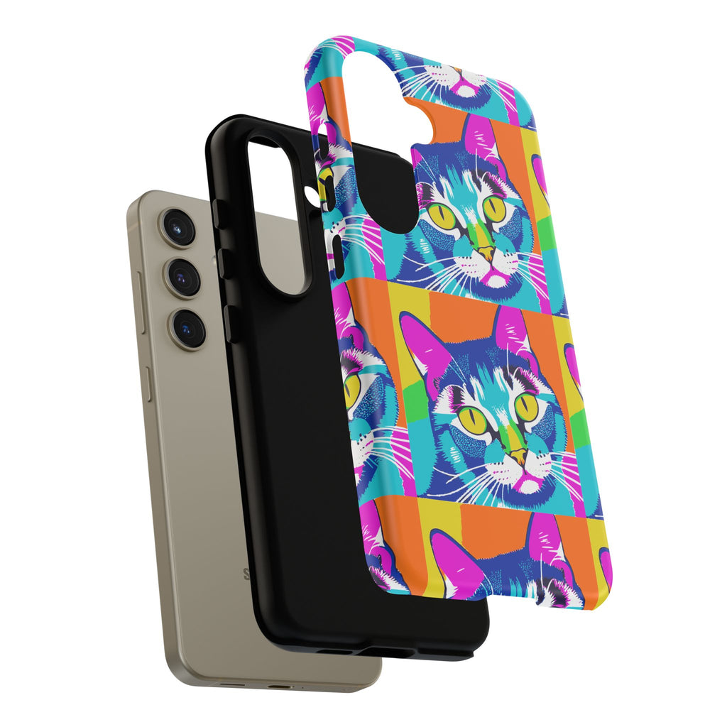 Colorful Cat Phone Case, Vibrant Animal Cover, Unique Pet Lover Gift, Fun Pop Art Style, Trendy Gadget Accessory