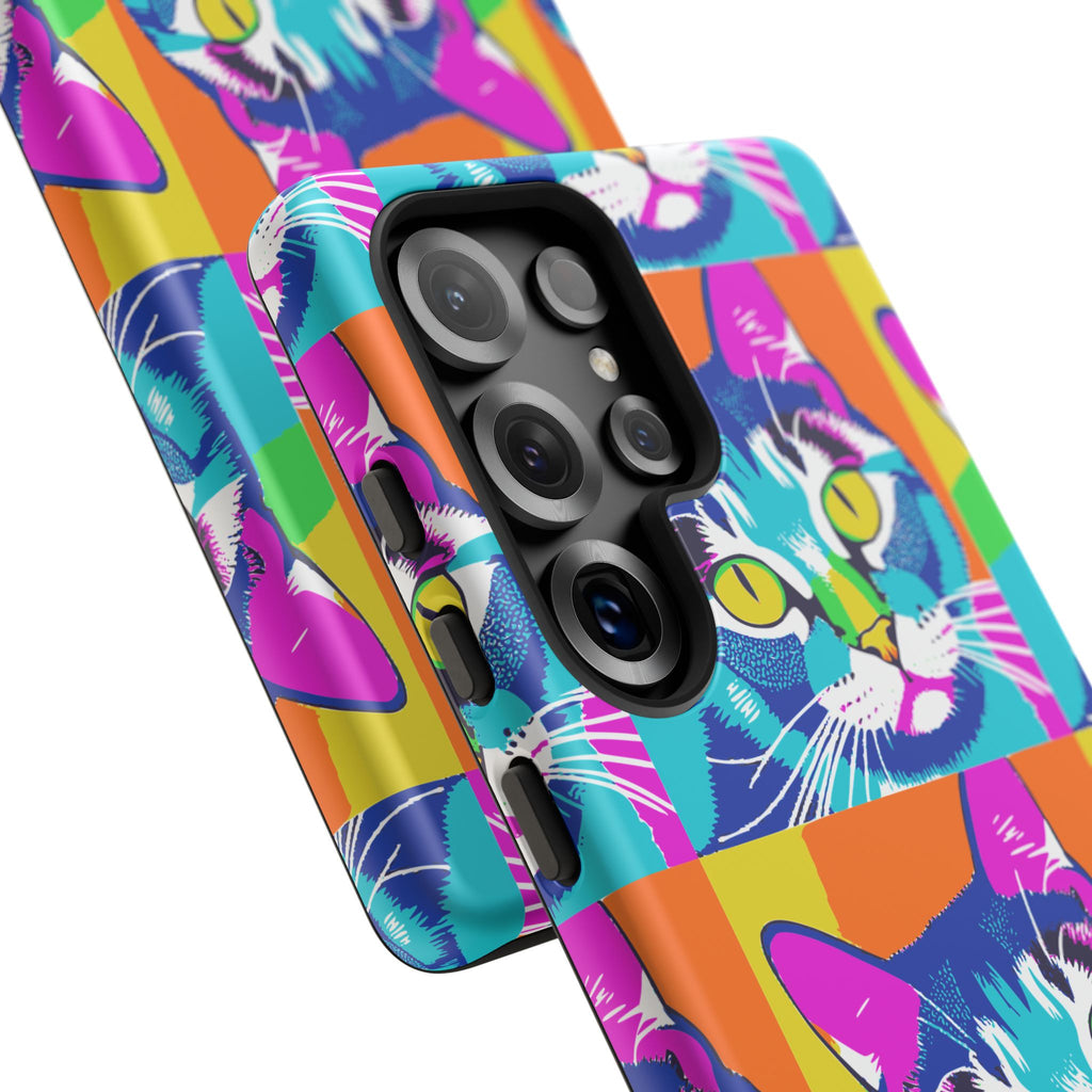 Colorful Cat Phone Case, Vibrant Animal Cover, Unique Pet Lover Gift, Fun Pop Art Style, Trendy Gadget Accessory
