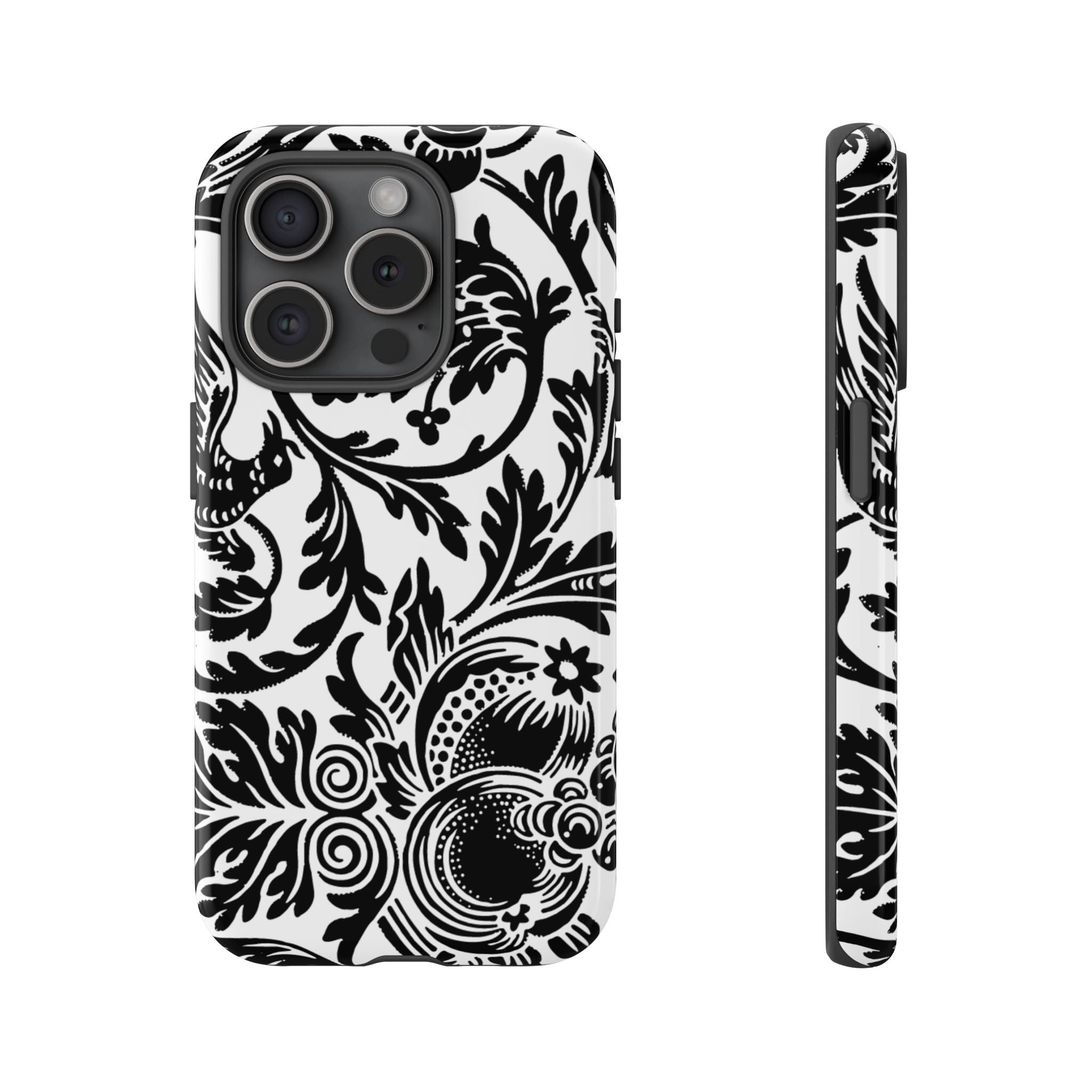 Elegant Black Floral Phone Case, Tough Cases, Stylish Phone Protection, Gift for Her, Floral Design, Trendy Accessories