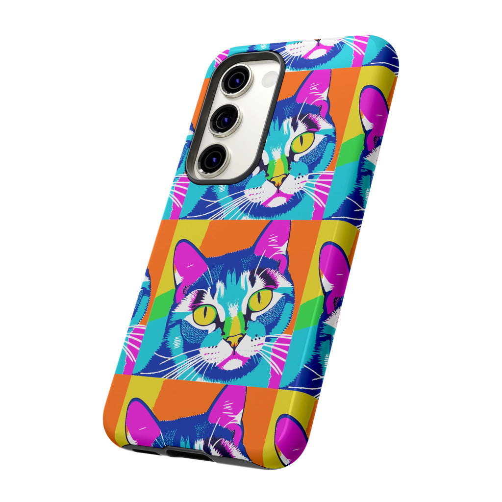 Colorful Cat Phone Case, Vibrant Animal Cover, Unique Pet Lover Gift, Fun Pop Art Style, Trendy Gadget Accessory
