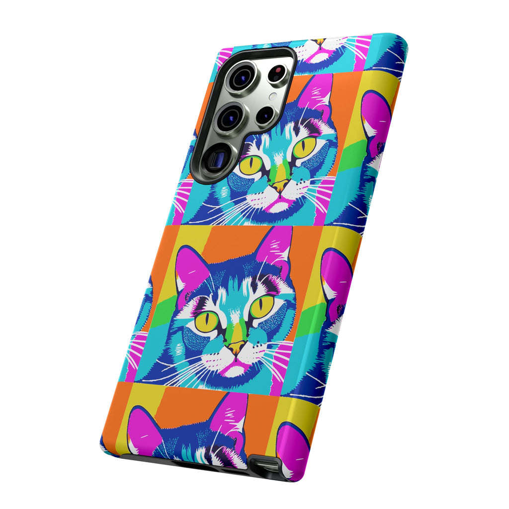 Colorful Cat Phone Case, Vibrant Animal Cover, Unique Pet Lover Gift, Fun Pop Art Style, Trendy Gadget Accessory