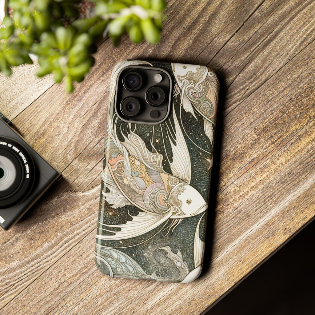 Artistic Phone Case, Cosmic Fish Design, Phone Accessory, Unique Gift, Zodiac Decor, Starry Night Vibes