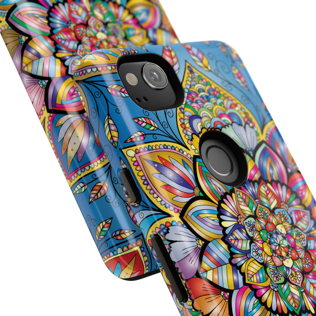 Vibrant Floral Phone Case, Tough Phone Cover, Colorful Mobile Accessory, Artistic Gift, Mandala Design, Everyday Use
