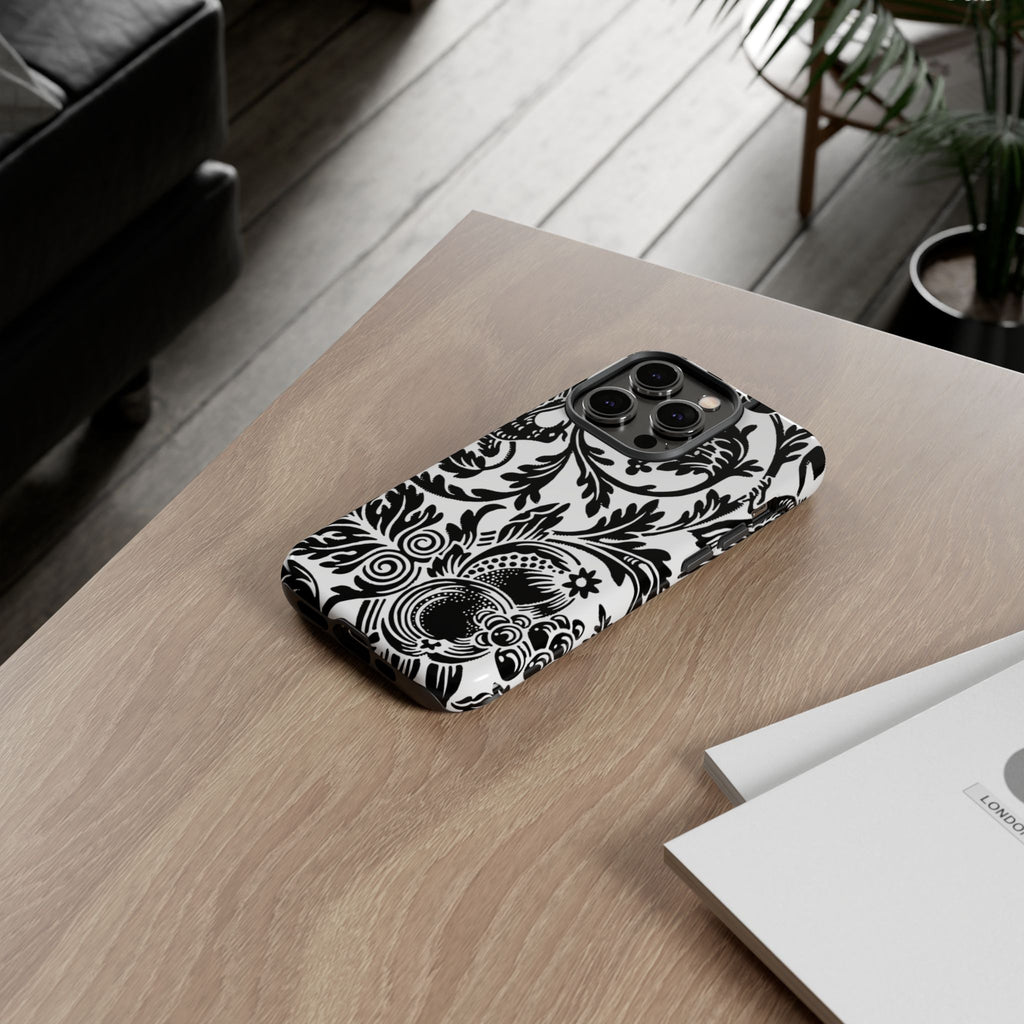 Elegant Black Floral Phone Case, Tough Cases, Stylish Phone Protection, Gift for Her, Floral Design, Trendy Accessories