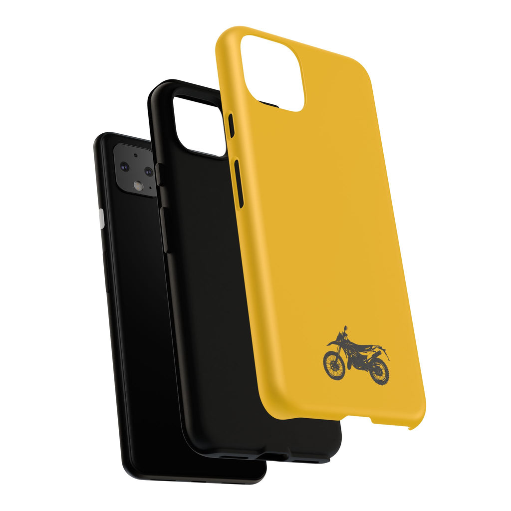 Motorcycle Phone Case, Tough Phone Cover, Gift for Bikers, Durable Tech Accessory, Yellow Motorcycle Design