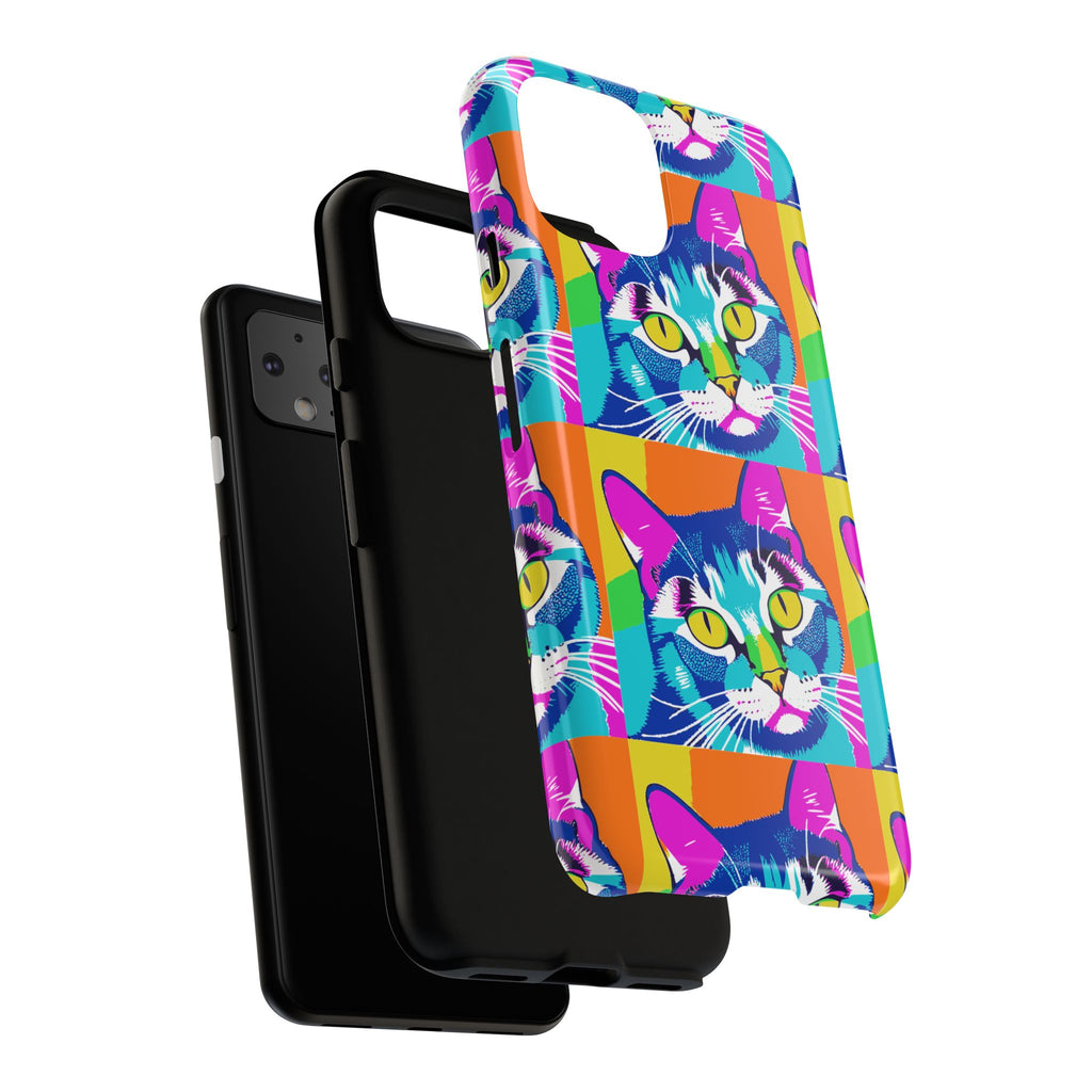Colorful Cat Phone Case, Vibrant Animal Cover, Unique Pet Lover Gift, Fun Pop Art Style, Trendy Gadget Accessory