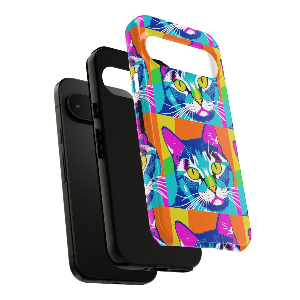 Colorful Cat Phone Case, Vibrant Animal Cover, Unique Pet Lover Gift, Fun Pop Art Style, Trendy Gadget Accessory