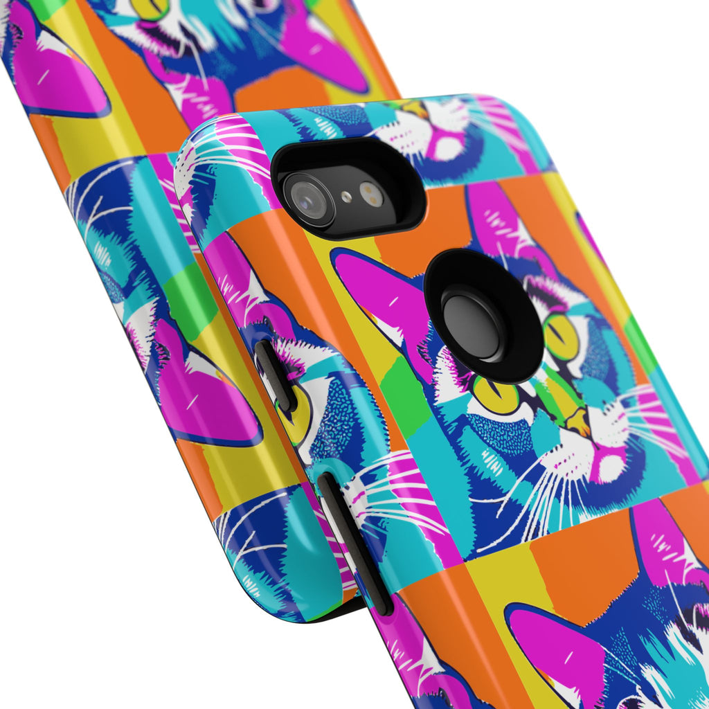 Colorful Cat Phone Case, Vibrant Animal Cover, Unique Pet Lover Gift, Fun Pop Art Style, Trendy Gadget Accessory