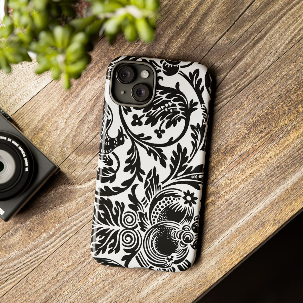 Elegant Black Floral Phone Case, Tough Cases, Stylish Phone Protection, Gift for Her, Floral Design, Trendy Accessories
