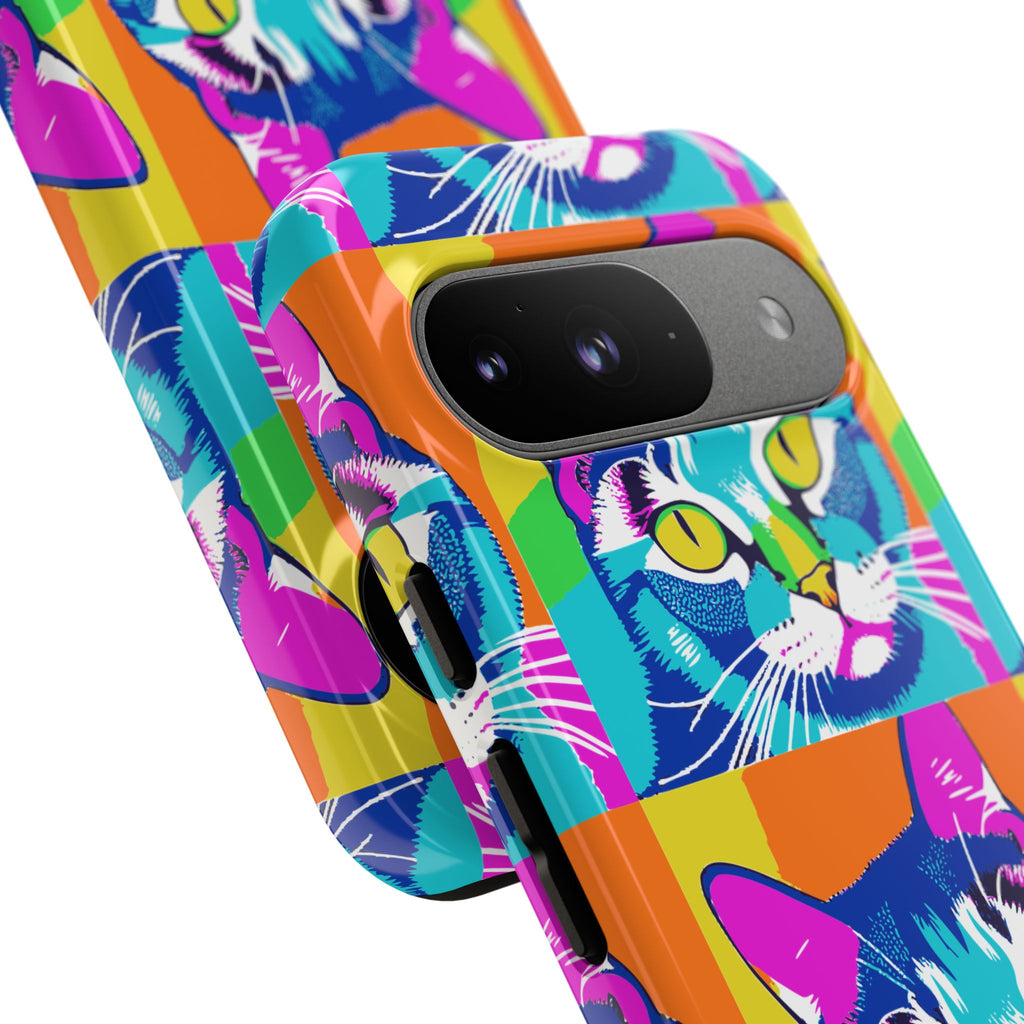 Colorful Cat Phone Case, Vibrant Animal Cover, Unique Pet Lover Gift, Fun Pop Art Style, Trendy Gadget Accessory