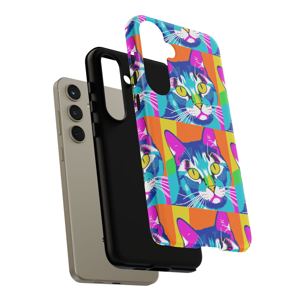 Colorful Cat Phone Case, Vibrant Animal Cover, Unique Pet Lover Gift, Fun Pop Art Style, Trendy Gadget Accessory