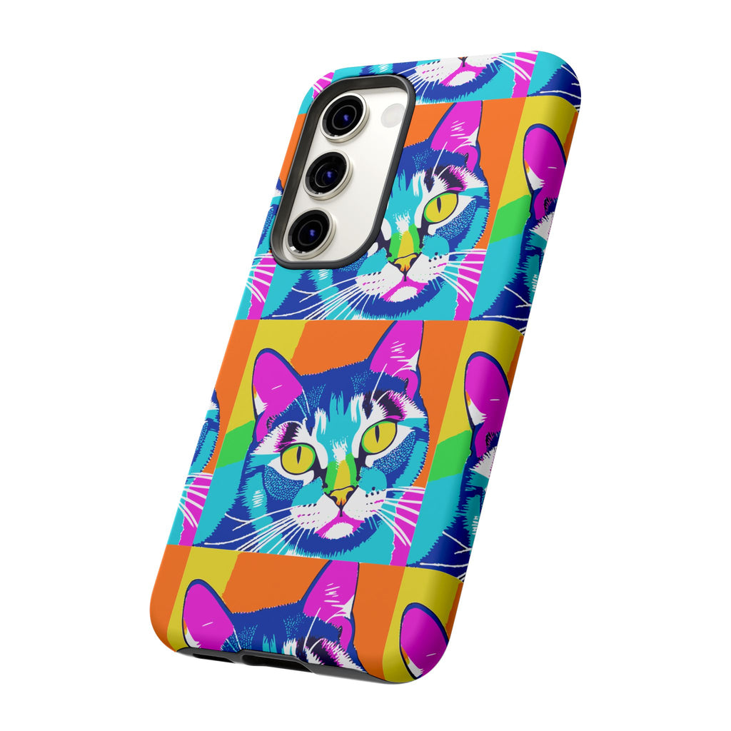 Colorful Cat Phone Case, Vibrant Animal Cover, Unique Pet Lover Gift, Fun Pop Art Style, Trendy Gadget Accessory