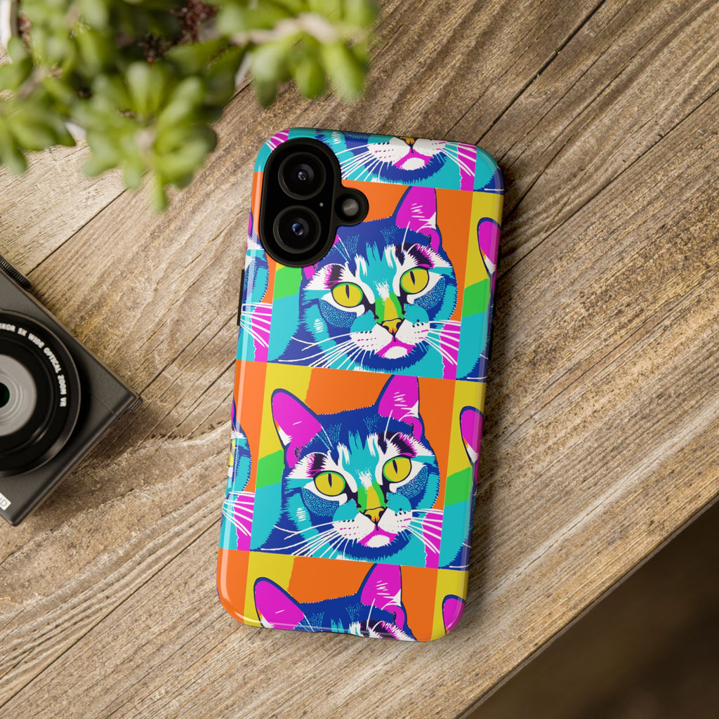 Colorful Cat Phone Case, Vibrant Animal Cover, Unique Pet Lover Gift, Fun Pop Art Style, Trendy Gadget Accessory