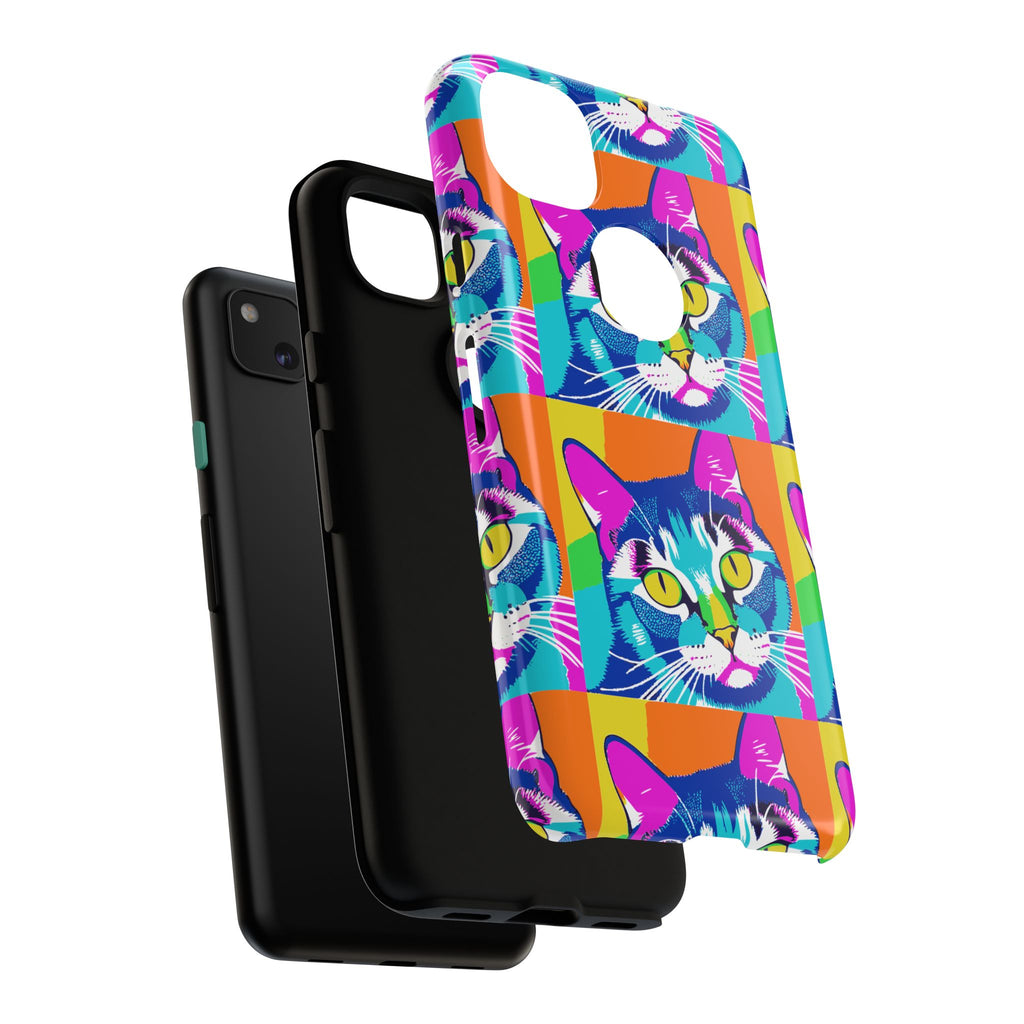 Colorful Cat Phone Case, Vibrant Animal Cover, Unique Pet Lover Gift, Fun Pop Art Style, Trendy Gadget Accessory